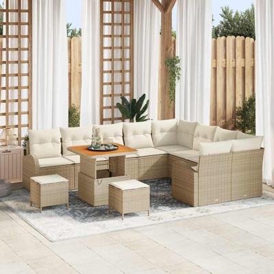 Tuinbankenset met kussen 12 pcs Beige poly rattan