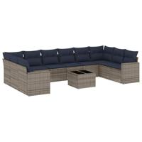 11-delige Loungeset met kussens poly rattan grijs - thumbnail