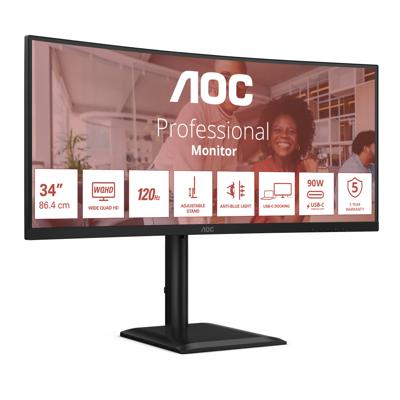 AOC E4 CU34E4CV computer monitor 86,4 cm (34") 3440 x 1440 Pixels UltraWide Quad HD LCD Zwart