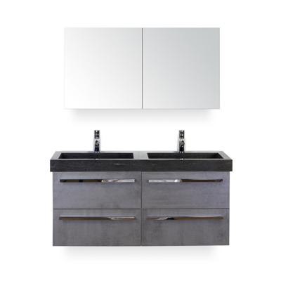 Seville Badmeubelset 120 cm - 4 laden Beton Antrac - Wastafel Hardsteen Wit Lucca - met Spiegel - Variant 2