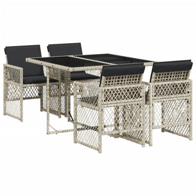 5-delige Tuinset met kussens poly rattan lichtgrijs