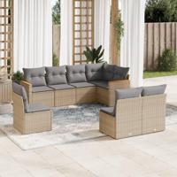 8-delige Loungeset met kussens poly rattan gemengd beige - thumbnail