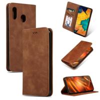Retro huid feel Business magnetische horizontale Flip lederen case voor Samsung Galaxy A20 & A30 (bruin) - thumbnail