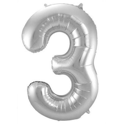 Boland Folie ballon nummer &apos;3&apos; zilver 86cm