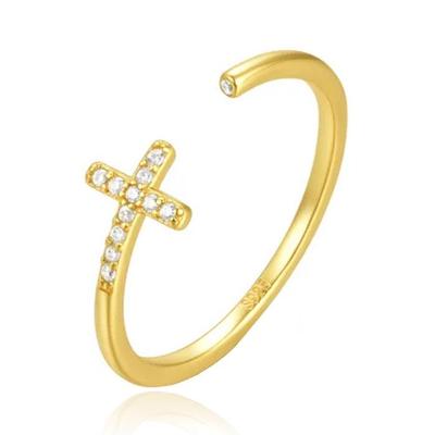 Elenza .925 Ring met Kruis en Zirkonia - 18k plated