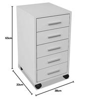 Kantoor ladeblok op wielen 5 lades wit - thumbnail