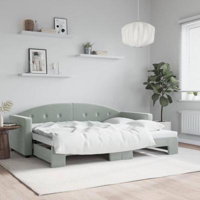 Slaapbank met onderschuifbed 80x200 cm fluweel lichtgrijs