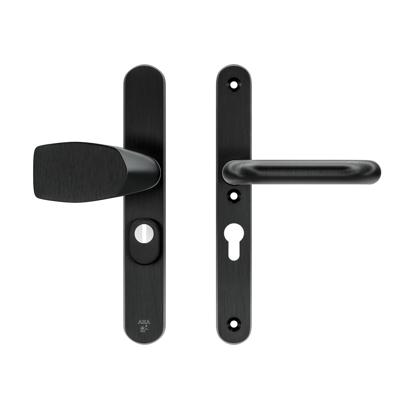 AXA AXA Oval Plus veiligheidsbeslag voordeur smalschild Wing knop/U-kruk PC55 met kerntrekbeveiliging SKG3 - aluminium/zwart