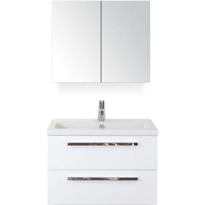 Seville Badmeubelset 80 cm - Wit Hoogglans - Keramische Wastafel Wit Djazz met Spiegelkast