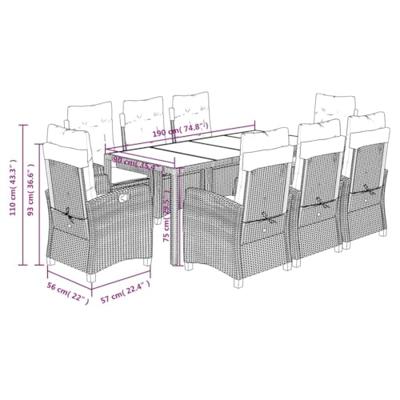 9-delige Tuinset poly rattan zwart