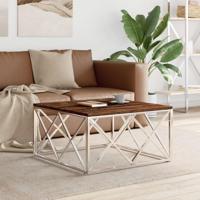 Salontafel roestvrij staal en massief hergebruikt hout - thumbnail