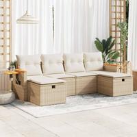 6-delige Loungeset met kussens poly rattan beige - thumbnail