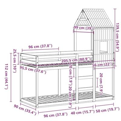 Stapelbedframe zonder matras massief grenenhout 90x200 cm