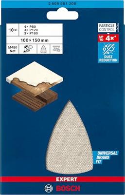 Bosch Accessories EXPERT M480 2608901208 Schuurnetset Geperforeerd Korrelgrootte (num) 80, 80, 80, 80, 120, 120, 120, 180, 180, 180 (l x b) 150 mm x 100 mm 10