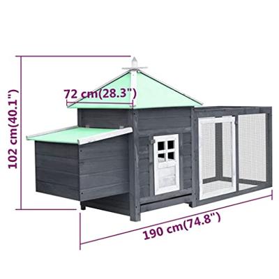 VidaXL Kippenhok met nestkast 190x72x102 massief vurenhout grijs