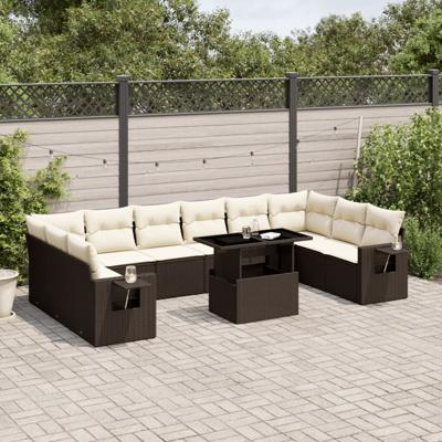 11-delige Loungeset met kussens poly rattan bruin - thumbnail