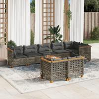9-delige Loungeset met kussens poly rattan grijs - thumbnail