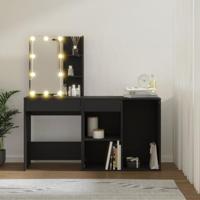 Kaptafel met kastje LED bewerkt hout zwart - thumbnail