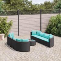 9-delige Loungeset met kussens poly rattan zwart - thumbnail