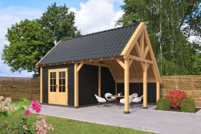 Tuindeco Billund Type 3 kapschuur 600x460 cm Red Class Wood vuren onbehandeld met wanden vuren zwart gespoten- Kapschuurdak- Hout- Tuindeco Tuindeco Billund Type 3 kapschuur 600x460 cm Red Class Wood vuren onbehandeld met wanden vuren zwart gespoten- Kapschuurdak- Hout- Tuindeco