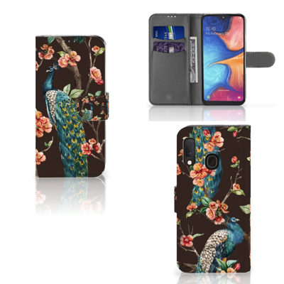 Samsung Galaxy A20e | Telefoonhoesje | Met pasjeshouder | Pauw met Bloemen Samsung Galaxy A20e | Telefoonhoesje | Met pasjeshouder | Pauw met Bloemen
