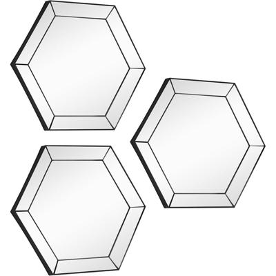 Set van 3 Zeshoekige Hangspiegels - Zwart Kunststof Frame