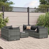 6-delige Loungeset met kussens poly rattan grijs - thumbnail