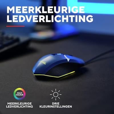Trust GXT109B FELOX Gaming-muis Kabelgebonden Optisch Blauw 6 Toetsen 6400 dpi Verlicht Trust GXT109B FELOX Gaming-muis Kabelgebonden Optisch Blauw 6 Toetsen 6400 dpi Verlicht