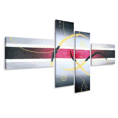 Schilderij - Roze in het kader, abstract, 4luik, 195x80cm, wanddecoratie