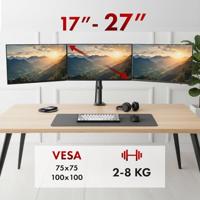Steun voor 3 Maclean monitoren, gasveer, 17"-27", 2-8kg, zwart, MC-137 - thumbnail