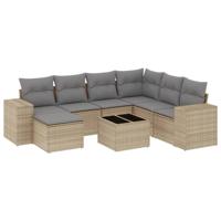 8-delige Loungeset met kussens poly rattan beige - thumbnail