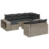 11-delige Loungeset met kussens poly rattan grijs - thumbnail