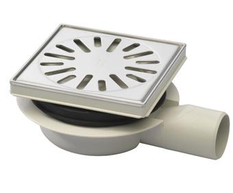 Doucheput Aquaberg ABS Vloerput ABS Opzetstuk RVS Sierrand Zijuitlaat 50 mm Verstelbaar 146x146 mm PPC Reukafsluiter Aquaberg