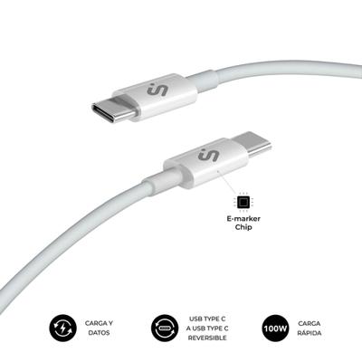 SUBBLIM USB-C naar USB-C kabel, 100 W, 2 m, hoge laadsnelheid, wit