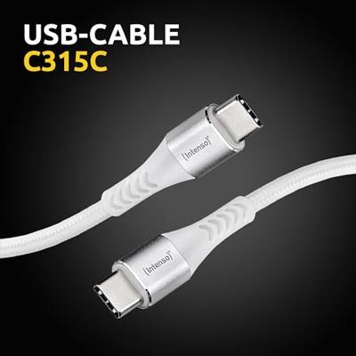 Intenso USB-kabel USB 2.0 USB-C stekker, USB-C stekker 1.50 m Wit Stoffen mantel 7901002 - thumbnail