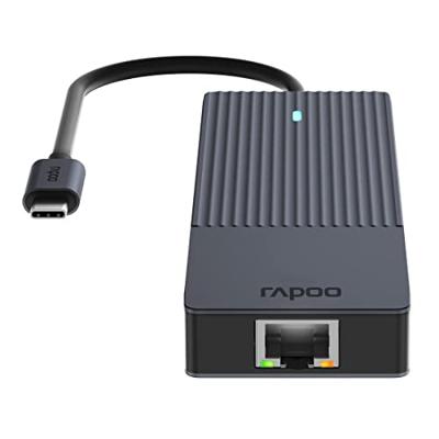 Rapoo USB-C Multiport Adapter, 6-in-1, grijs Desktop accessoire Zwart - thumbnail