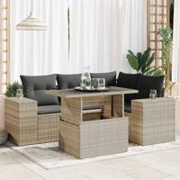 5-delige Loungeset met kussens poly rattan lichtgrijs - thumbnail