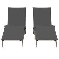 Ligstoelen 2 st met kussens poly rattan grijs - thumbnail