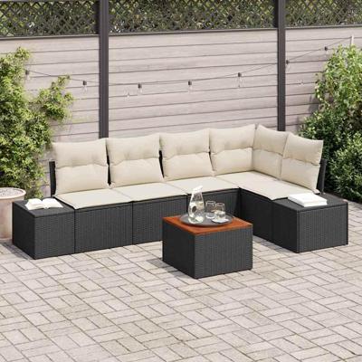 Tuinbankenset met opslag 6 pcs Zwart en Crème poly rattan