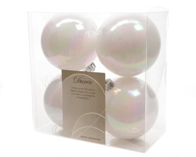 4 Kerstballen plastic emaille 100mm wit iris KSD - Ksd