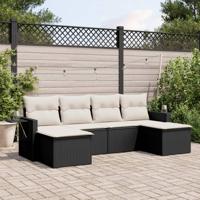 6-delige Loungeset met kussens poly rattan zwart - thumbnail