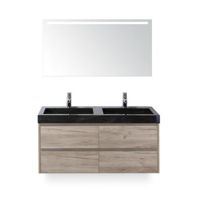 Dante Badmeubelset 120 cm - Craft Oak - Wastafel Hardsteen Wit Lucca Dubbel - met Sence Spiegel
