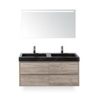 Dante Badmeubelset 120 cm - Craft Oak - Wastafel Hardsteen Wit Lucca Dubbel - met Sence Spiegel - thumbnail