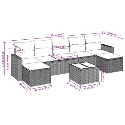 7-delige Loungeset met kussens poly rattan zwart - thumbnail
