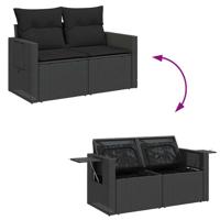 8-delige Loungeset met kussens poly rattan zwart - thumbnail