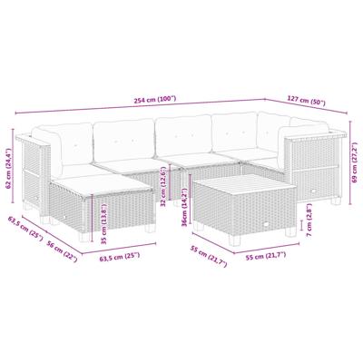 7-delige Loungeset met kussens poly rattan grijs