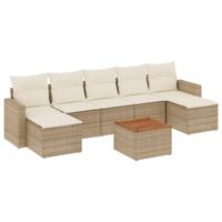 8-delige Loungeset met kussens poly rattan beige - thumbnail