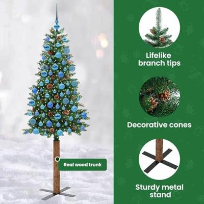 VidaXL Slanke kerstboom groen 180 cm pvc en massief dennenhout