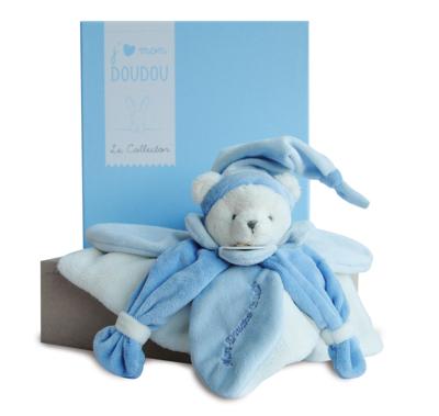 Vierkante teddybeerknuffel 24cm collector - DOUDOU ET COMPAGNIE blauw