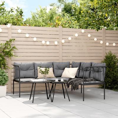 Loungeset met kussens staal en textileen zwart - thumbnail